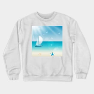 Cheerful Beach Sea Sailboat Scene Crewneck Sweatshirt